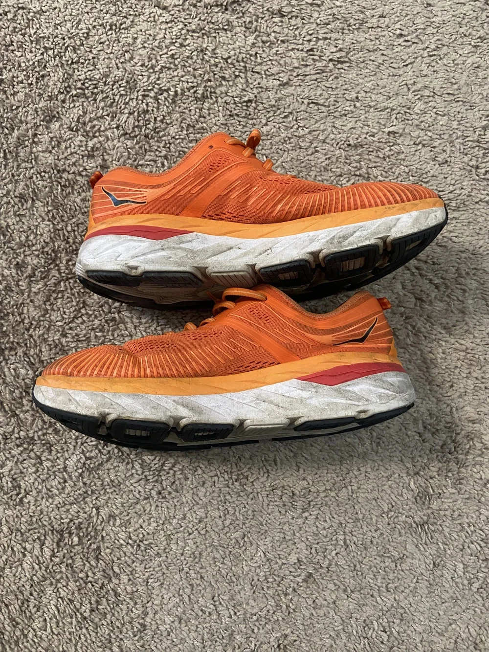 Hoka One One Bondi 7 Shoes Mens Size 10 Orange Running Athletic Cushioned Road